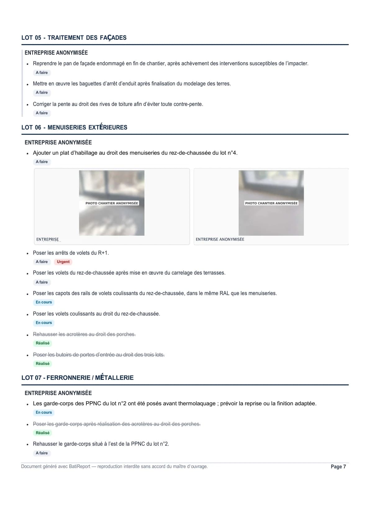 Exemple compte rendu chantier BatiReport — Observations et photos